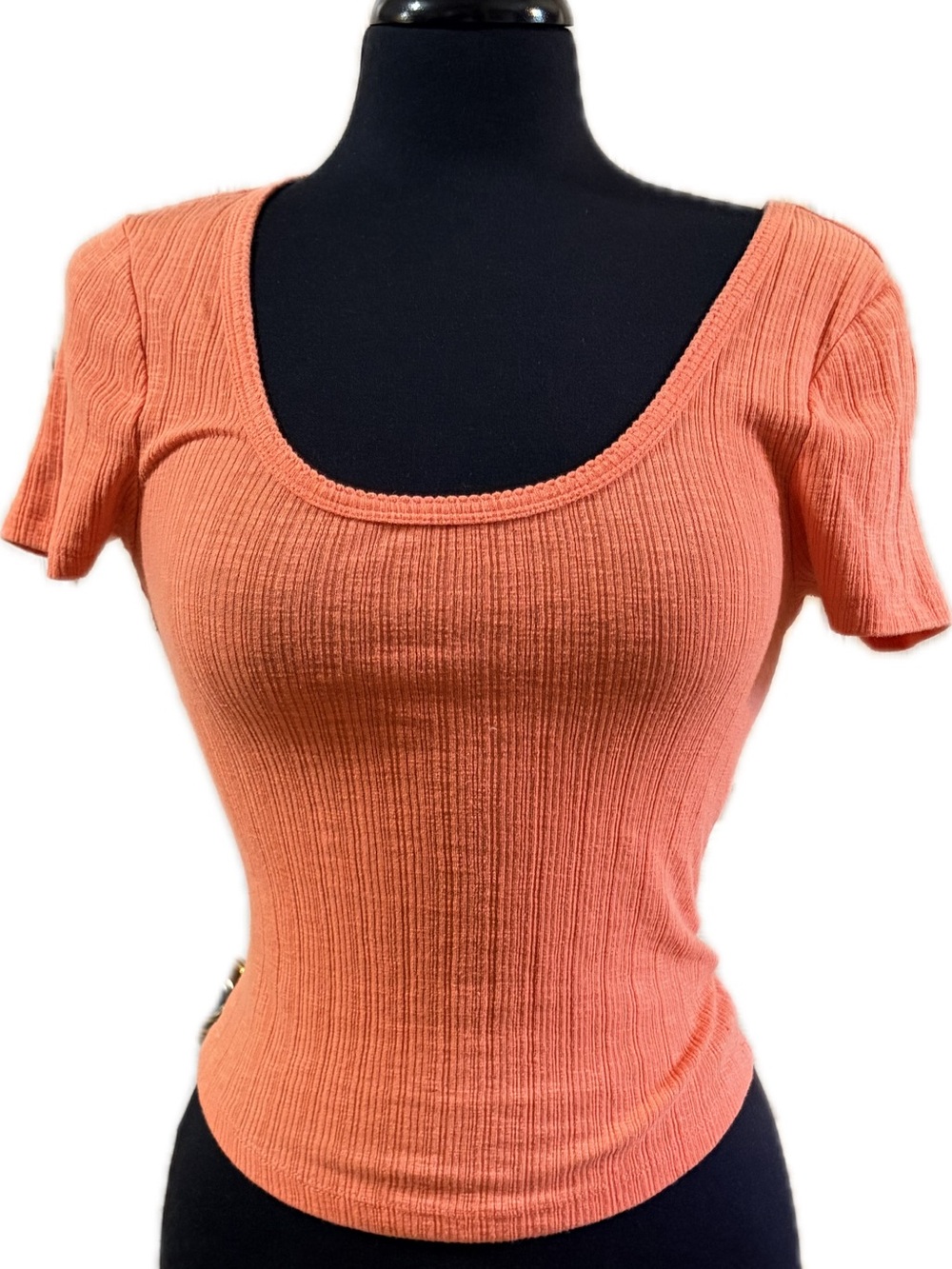 Universal Thread Ribbed Scoop Neck Short Sleeve Top - Coral